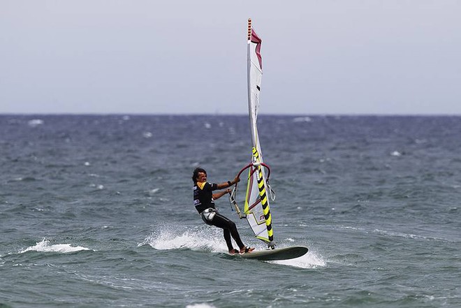 Diaz holds his boom together down the last reach - PWA World Cup Catalunya Costa Brava 2011 ©  John Carter / PWA http://www.pwaworldtour.com